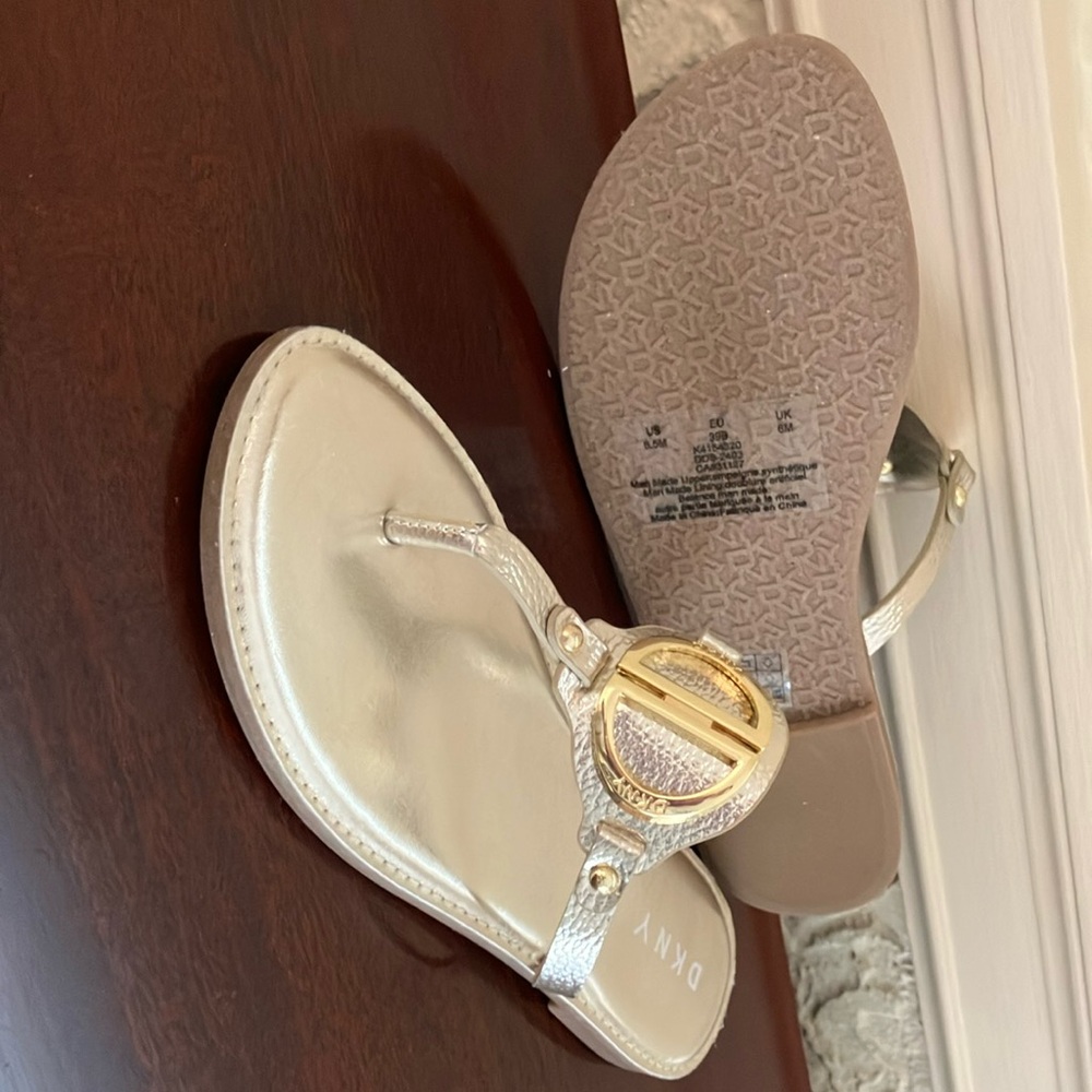 DKNY Gold Sandals with Metallic Embellishment